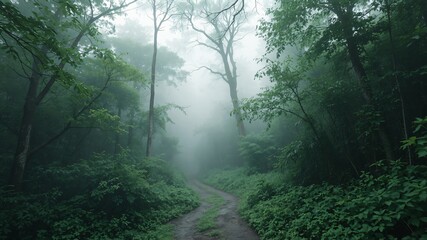 Obraz premium misty morning in the forest