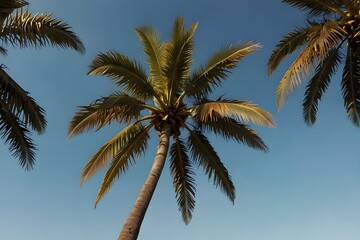 Tall, palm tree in the background of a clear sky, low angle  ai gegerate  