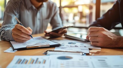 An accountant meets with the business owner to discuss the company's financial health and future plans.