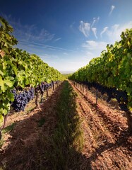 Vineyard Rows under Blue Sky