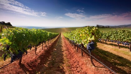 Fototapeta premium Vineyard rows with ripe grapes