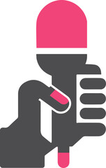 Icon of a hand holding a microphone, design expressing broadcasting and sound