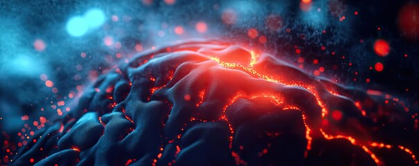 A stunning abstract representation of a glowing brain-like structure with vibrant colors and dynamic energy.