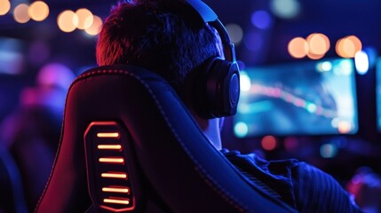 Naklejka premium An esports player wearing a posture correction device while gaming, with a focus on maintaining proper spinal alignment