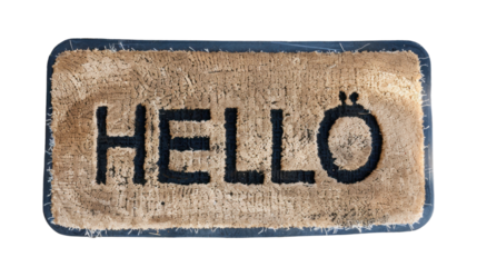 Welcome mat with text HELLO on transparent background