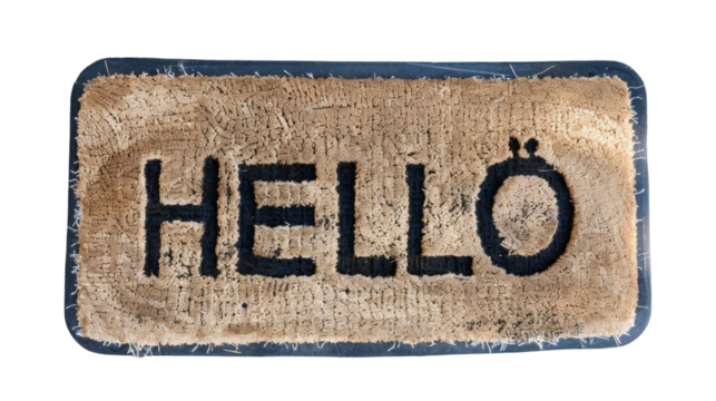 Welcome mat with text HELLO  on transparent background