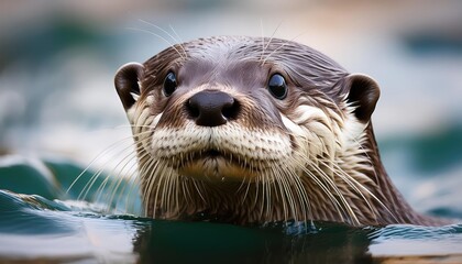 Otter peering out of water