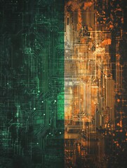 Abstract Irish Flag with Circuitry.