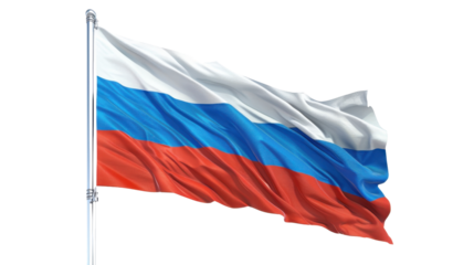 Waving Russia flag on a flagpole on transparent background