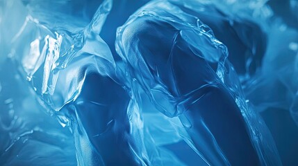 Obraz premium Close-up view of transparent ice formations, showcasing intricate details and reflections of light, creating an ethereal blue ambiance.