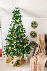 Christmas interior of the living room. The attic room