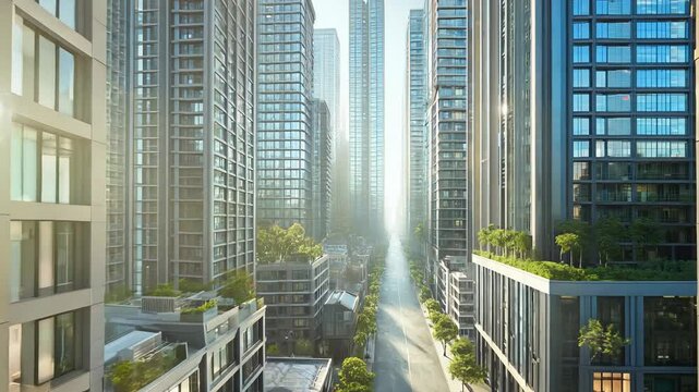 A futuristic city featuring lush greenery integrated with the environment, promoting sustainability