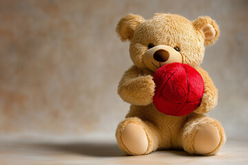 Obraz premium Teddy Bear Holding a Red Ball