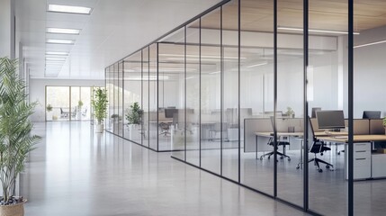 Smart office layout with movable walls and smart glass for customizable privacy, modular office innovation