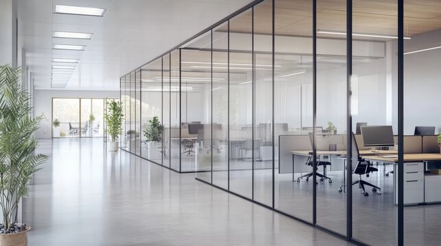 Smart office layout with movable walls and smart glass for customizable privacy, modular office innovation