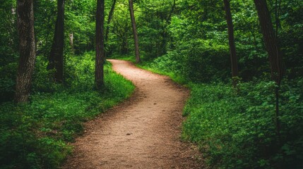 Fototapeta premium A winding path through a lush green forest, inviting exploration and tranquility.