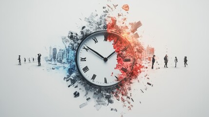 An abstract concept of time management with a clock splitting into work tasks and leisure activities, Work-life balance, Time management