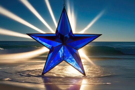 Sapphire Star with Gleaming Light and Ocean Wave Rays