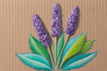 Lavender and Mint Pastel Drawing on Textured Cardboard