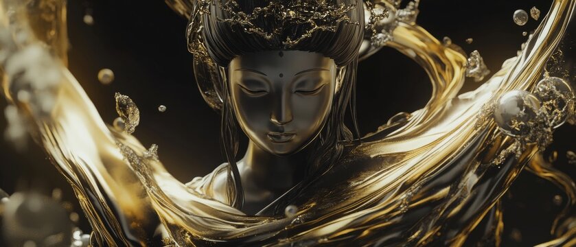 High-Resolution Impressionistic Image of Kannon in Molten Metal with Radiant Colors