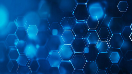 Complex hexagonal patterns in varying shades of blue create a dynamic visualization