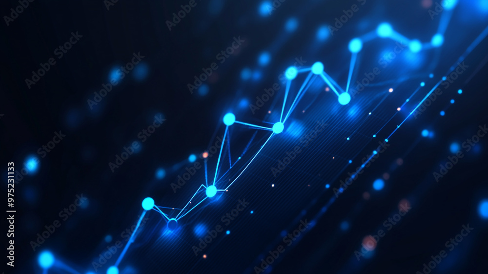 Fototapete dynamic visualization of blue data points in a futuristic digital graph on a dark background
