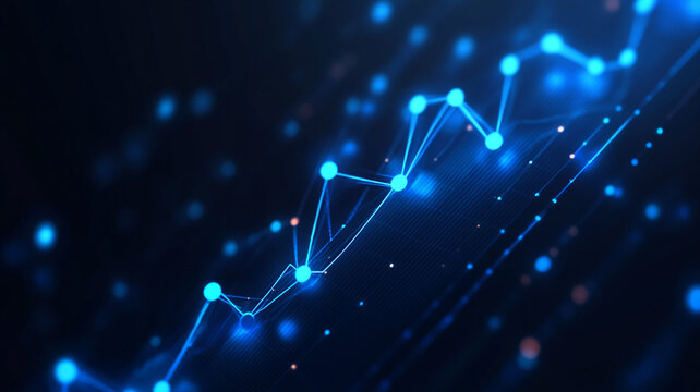 Dynamic visualization of blue data points in a futuristic digital graph on a dark background