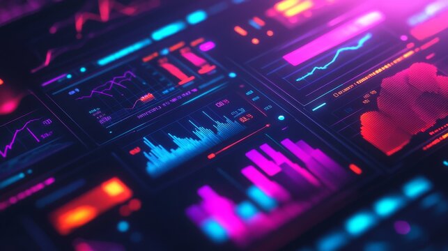 A vibrant digital dashboard full of trending topics, analytics, and charts, capturing the essence of social media trends