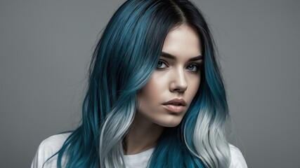 Naklejka premium blue hair color in monochromatic face aesthetic background