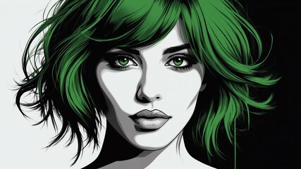 green hair color in monochromatic face aesthetic background