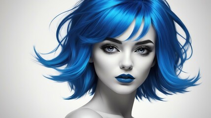 Obraz premium blue hair color in monochromatic face aesthetic background