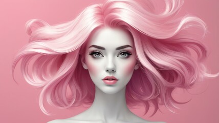 Fototapeta premium pink hair color in monochromatic face aesthetic background
