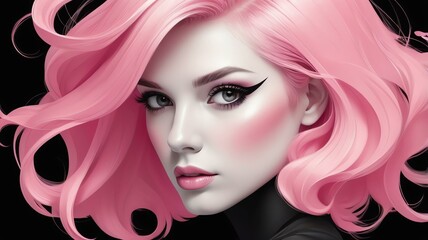 Fototapeta premium pink hair color in monochromatic face aesthetic background
