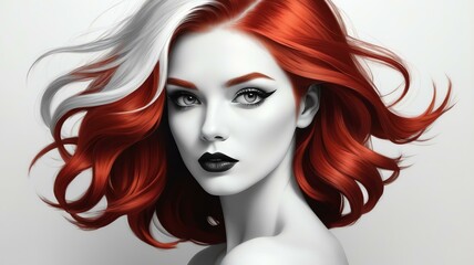Fototapeta premium red hair color in monochromatic face aesthetic background