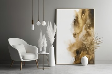 Ethereal White and Gold Acrylic Oil Paint Mist on Minimalist Design