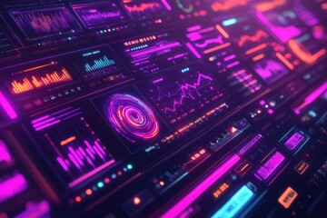 Fototapeta premium Futuristic Neon eCommerce Dashboard with AI-Driven Sales Prediction Charts in Cyberpunk Vibes