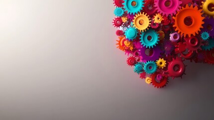 Abstract brain composed of colorful gears and cogs, symbolizing creativity, creativity, business idea generation