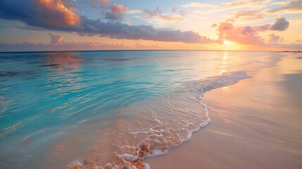 Beach waves Sea Ocean tropical with Sunset light background for outdoor Scenery concept.