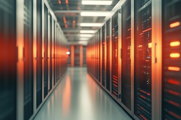 Exploring the Heart of Cloud Infrastructure: A Modern Data Center Illuminated by Red Lights