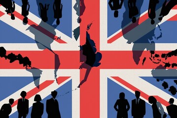 Obraz premium Citizens Forming a Silhouette of the UK from an Elevated Perspective
