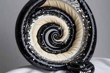 Lustrous Spiral in Carbon Black: Shimmering Elegance with Silver, Cream, and Confetti
