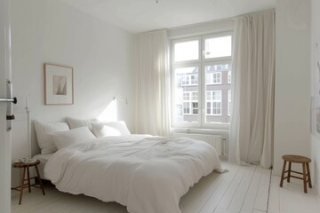 Simple white bedroom with cozy textures and minimal design