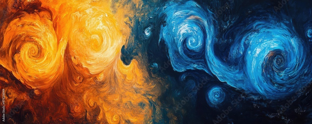 Aufkleber Vibrant swirling patterns of orange and blue create a dynamic and captivating abstract visual representation of elemental forces.