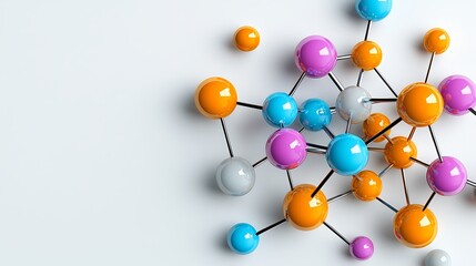 Obraz premium Colorful spheres connected by metal rods form an abstract molecular structure.