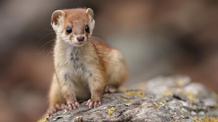 An adorably cute creepy-looking kitten with big yellow eyes sits atop a rock.