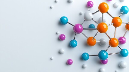 Obraz premium A vibrant molecular structure stands out against a clean white background.
