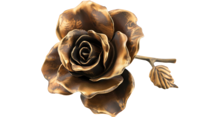 Solid bronze rose on transparent background