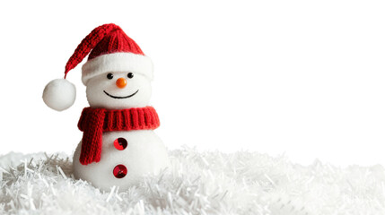 Obraz premium Snowman with red Santa hat on transparent background