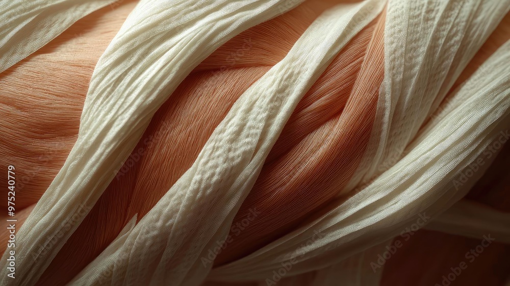 Poster Close-up view of soft, textured fibers showcasing a blend of subtle hues, perfect for background or textile design concepts.