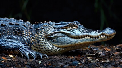 Fototapeta premium A close-up image of a crocodile with its mouth open, appearing as if it's taking a bath.